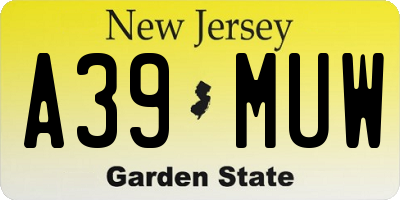 NJ license plate A39MUW