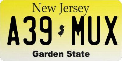 NJ license plate A39MUX