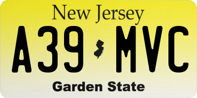 NJ license plate A39MVC