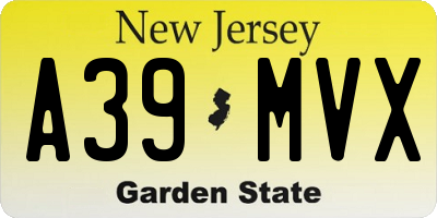 NJ license plate A39MVX