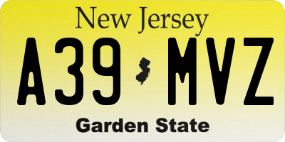 NJ license plate A39MVZ