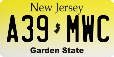 NJ license plate A39MWC