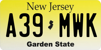 NJ license plate A39MWK
