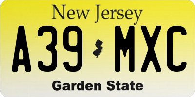 NJ license plate A39MXC