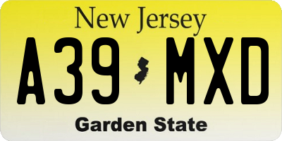NJ license plate A39MXD