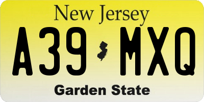 NJ license plate A39MXQ