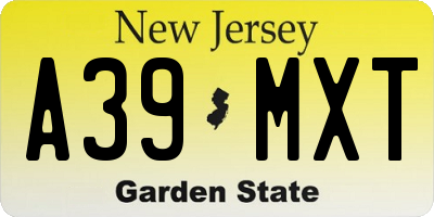 NJ license plate A39MXT