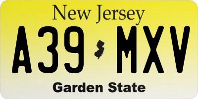NJ license plate A39MXV