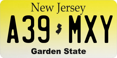 NJ license plate A39MXY