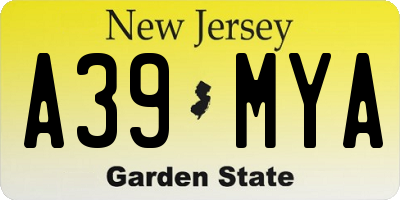 NJ license plate A39MYA