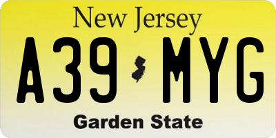 NJ license plate A39MYG