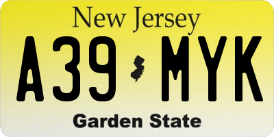 NJ license plate A39MYK