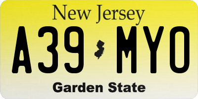 NJ license plate A39MYO