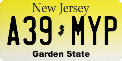 NJ license plate A39MYP