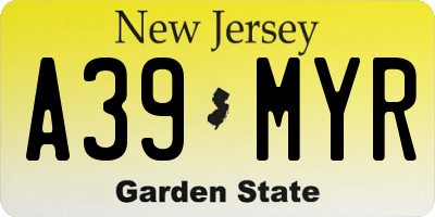 NJ license plate A39MYR