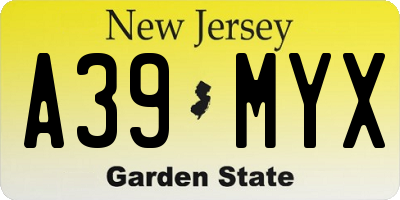 NJ license plate A39MYX