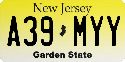NJ license plate A39MYY