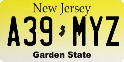 NJ license plate A39MYZ