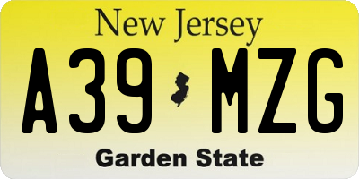 NJ license plate A39MZG