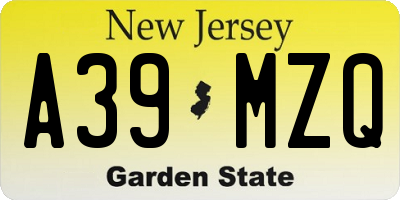 NJ license plate A39MZQ