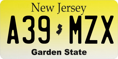 NJ license plate A39MZX