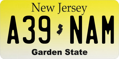 NJ license plate A39NAM