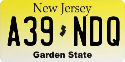 NJ license plate A39NDQ