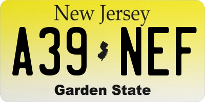 NJ license plate A39NEF