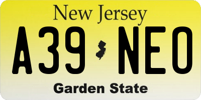 NJ license plate A39NEO