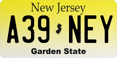 NJ license plate A39NEY