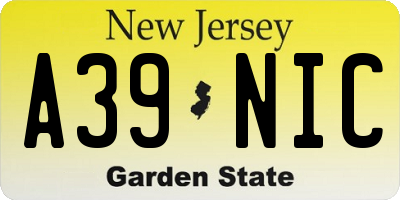 NJ license plate A39NIC