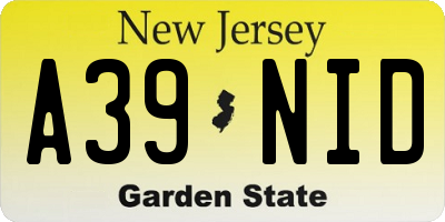 NJ license plate A39NID