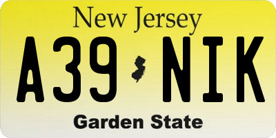 NJ license plate A39NIK