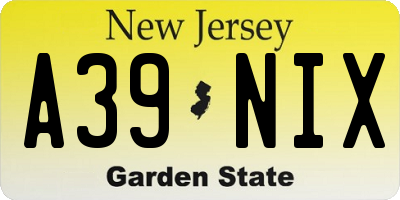 NJ license plate A39NIX