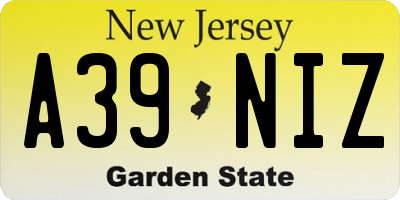 NJ license plate A39NIZ