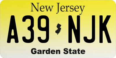 NJ license plate A39NJK