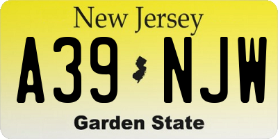 NJ license plate A39NJW