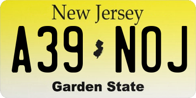 NJ license plate A39NOJ
