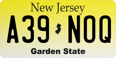 NJ license plate A39NOQ