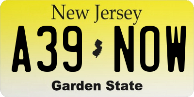 NJ license plate A39NOW