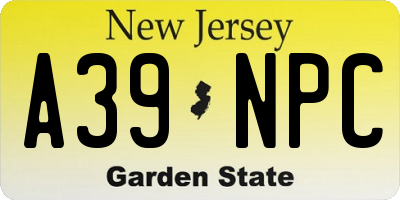 NJ license plate A39NPC