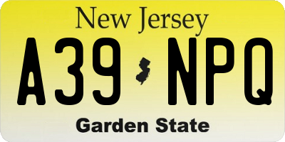 NJ license plate A39NPQ