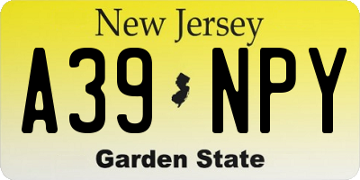 NJ license plate A39NPY