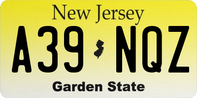 NJ license plate A39NQZ