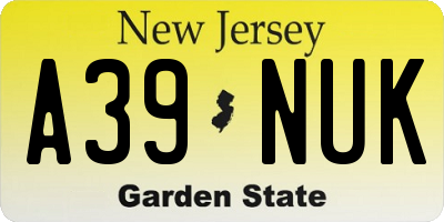 NJ license plate A39NUK