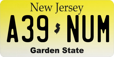 NJ license plate A39NUM