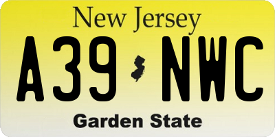 NJ license plate A39NWC