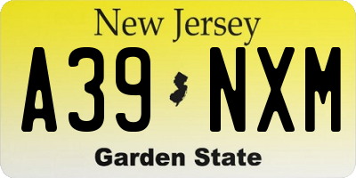 NJ license plate A39NXM