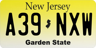 NJ license plate A39NXW