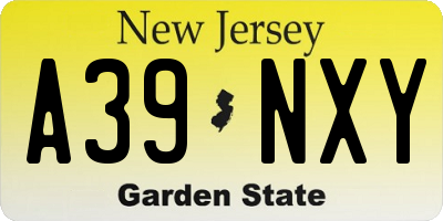 NJ license plate A39NXY
